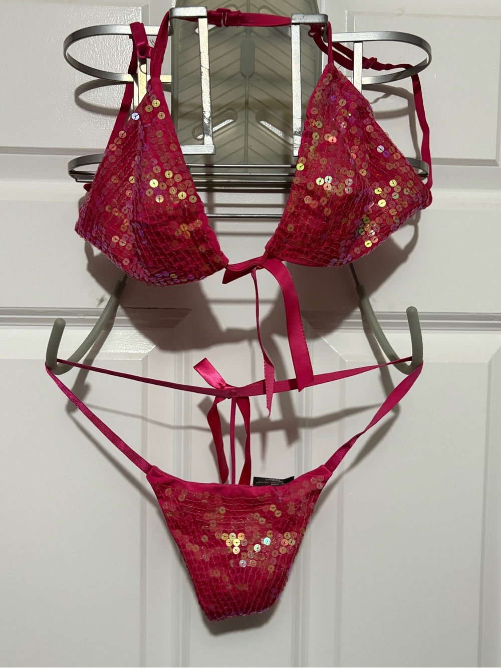 Victoria's Secret Hot Pink Sequin Triangle Bikini
